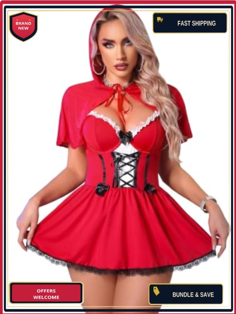 Little Red Riding Hood Costume Lingerie Dress Cape G-String Set